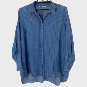 Soft Surroundings Striped Tunic Shirt Blue Women's Size 1X Chambray Button-Up